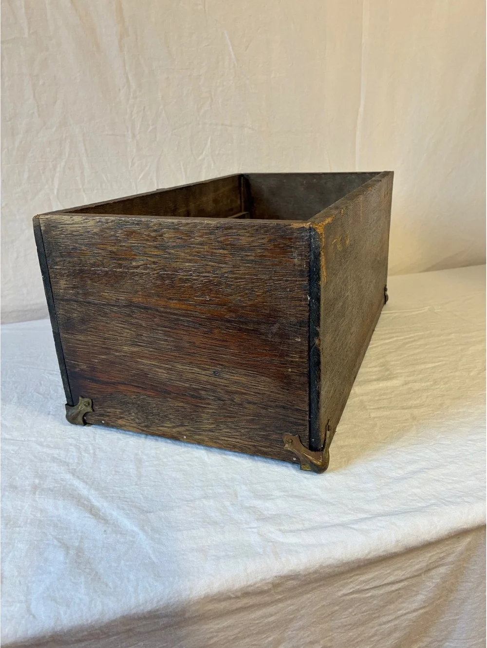 Vintage Wooden Storage Box with Brass Hardware and Corner Protectors
